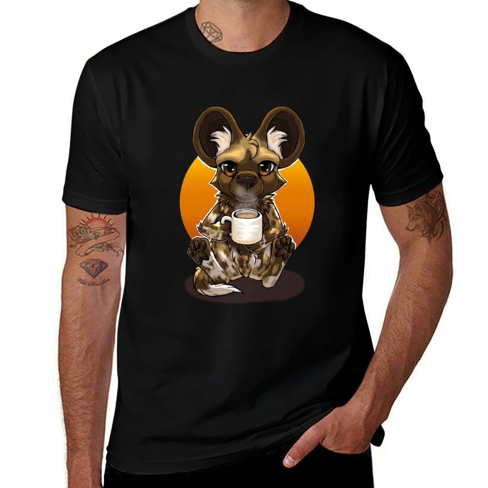 Coffee Tea Knits - T-Shirt mit afrikanischem Wildhund-Motiv für Tee