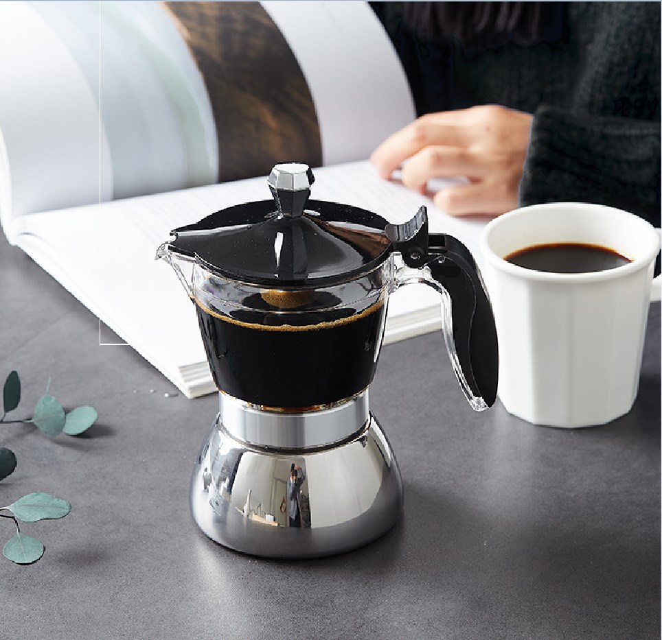 Moka Pot Stove - Moka Induktions-Espressokocher mit Transparentem Deckel &
