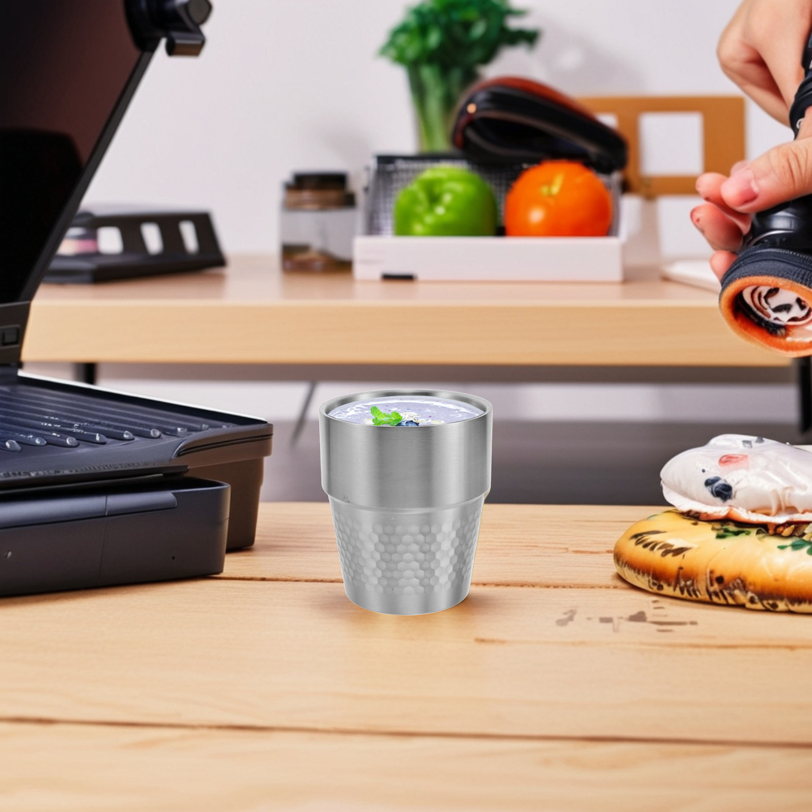 Water Tea And Coffee - Unzerbrechlicher Edelstahl-Becher mit Hammerschlag-Optik, wiederverwendbarer Getränkebecher