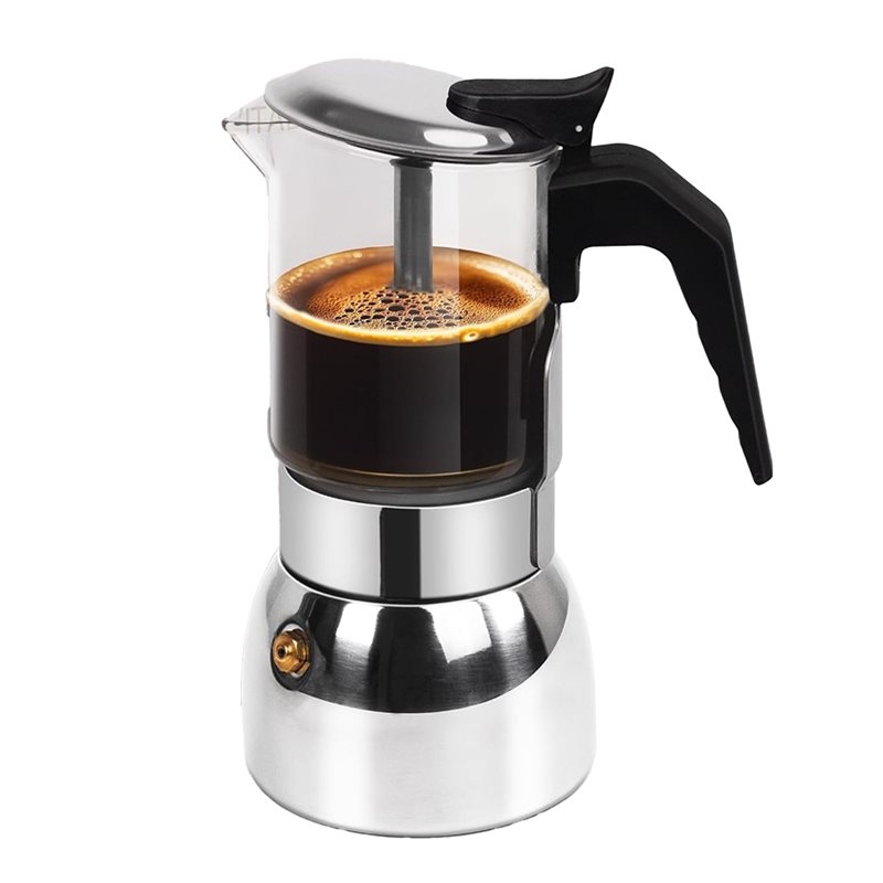 Moka Pot Stove - ABUI-Klarglas 4-Tassen Moka-Kanne 304 Edelstahl Verstärkter