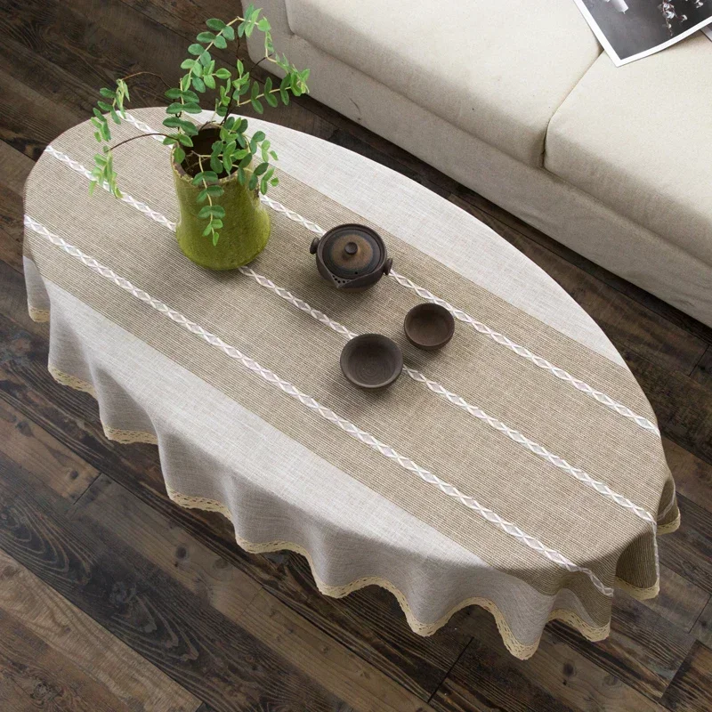 Coffee Tea Knits - Ovale Tischdecke aus Baumwolle und Leinen,