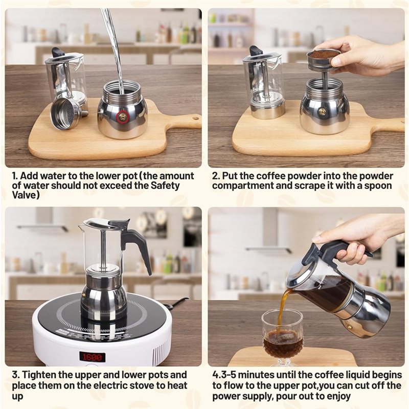 ABUI-Klarglas 4-Tassen Moka-Ka – Moka Pot Stove Bewertung und Preis